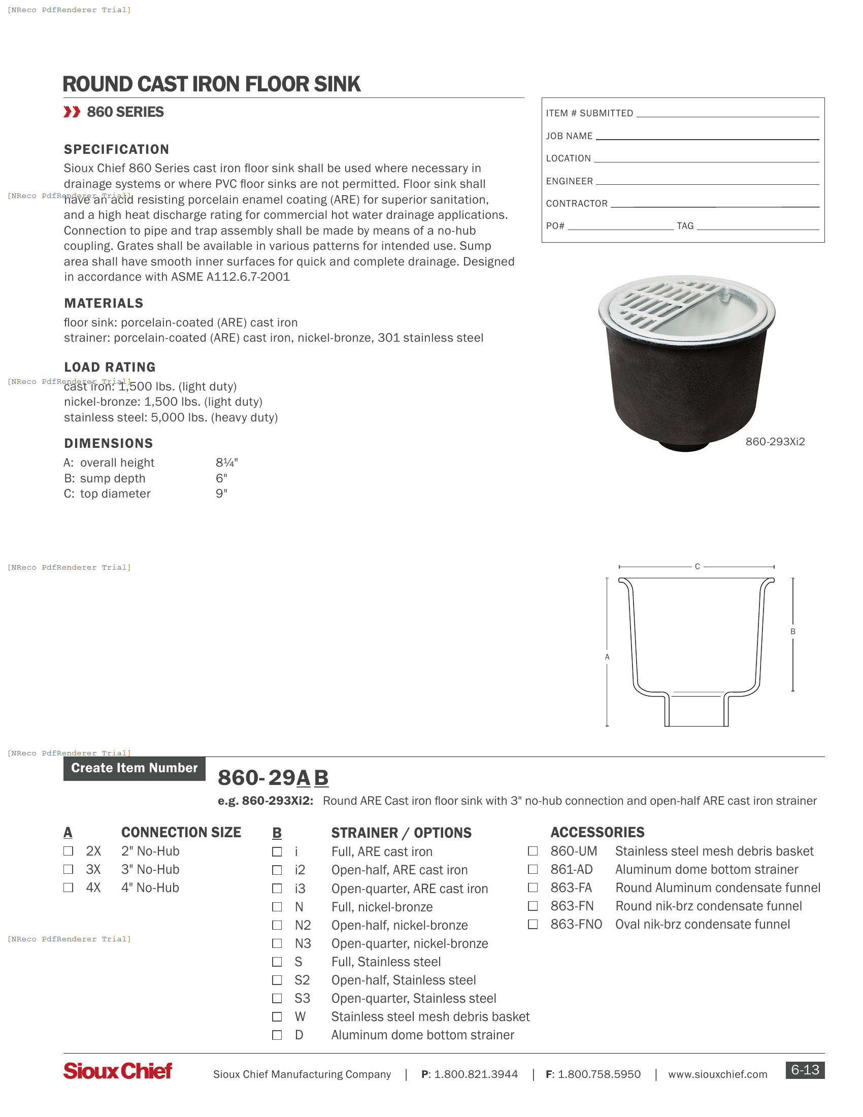 860 SERIES - ROUND CAST IRON FLOOR SINK - SPEC SHEET.PDF Specification Document